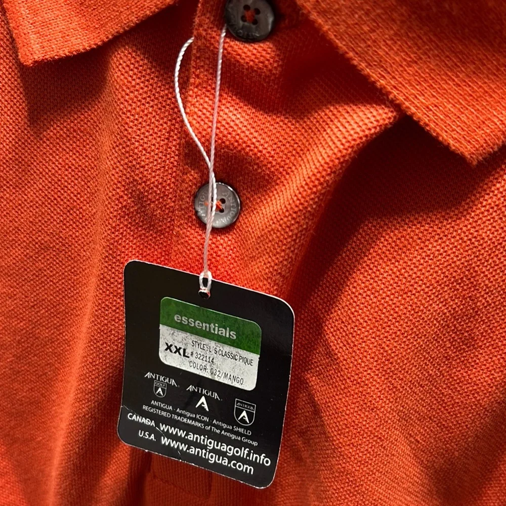 NWT ANTIGUA Men's Orange Polo Long Sleeve Shirt, Sixe 2XL